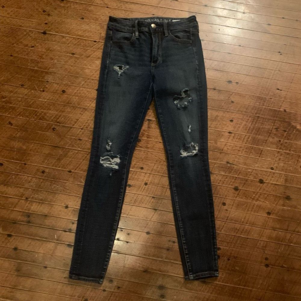 American Eagle dark wash destroyed normcore 4 hi-rise jeggings